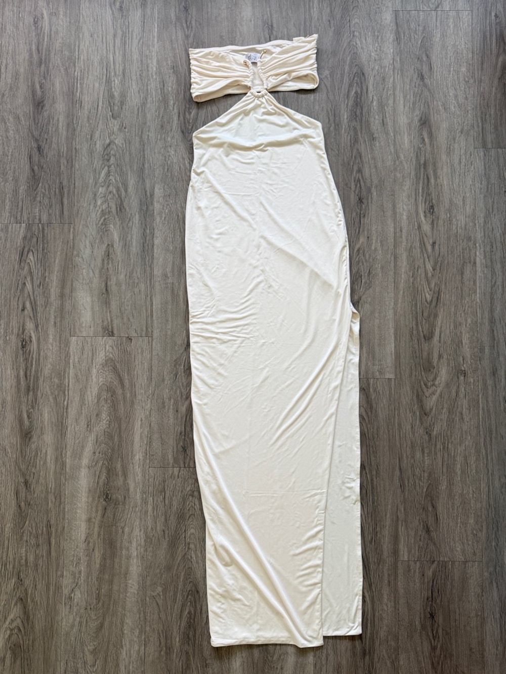 Oh Polly Cream One-Shoulder Cutout Maxi Dress